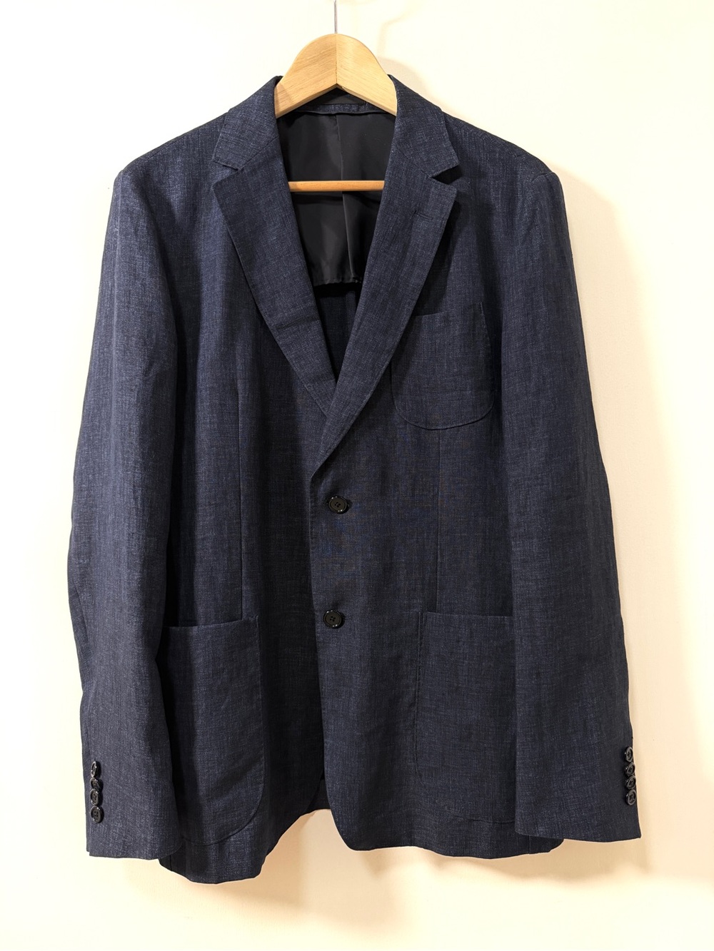 Z Zegna Tailored Linen Blazer Shirt Jacket Mens 48R Indigo Blue Slubby Summer